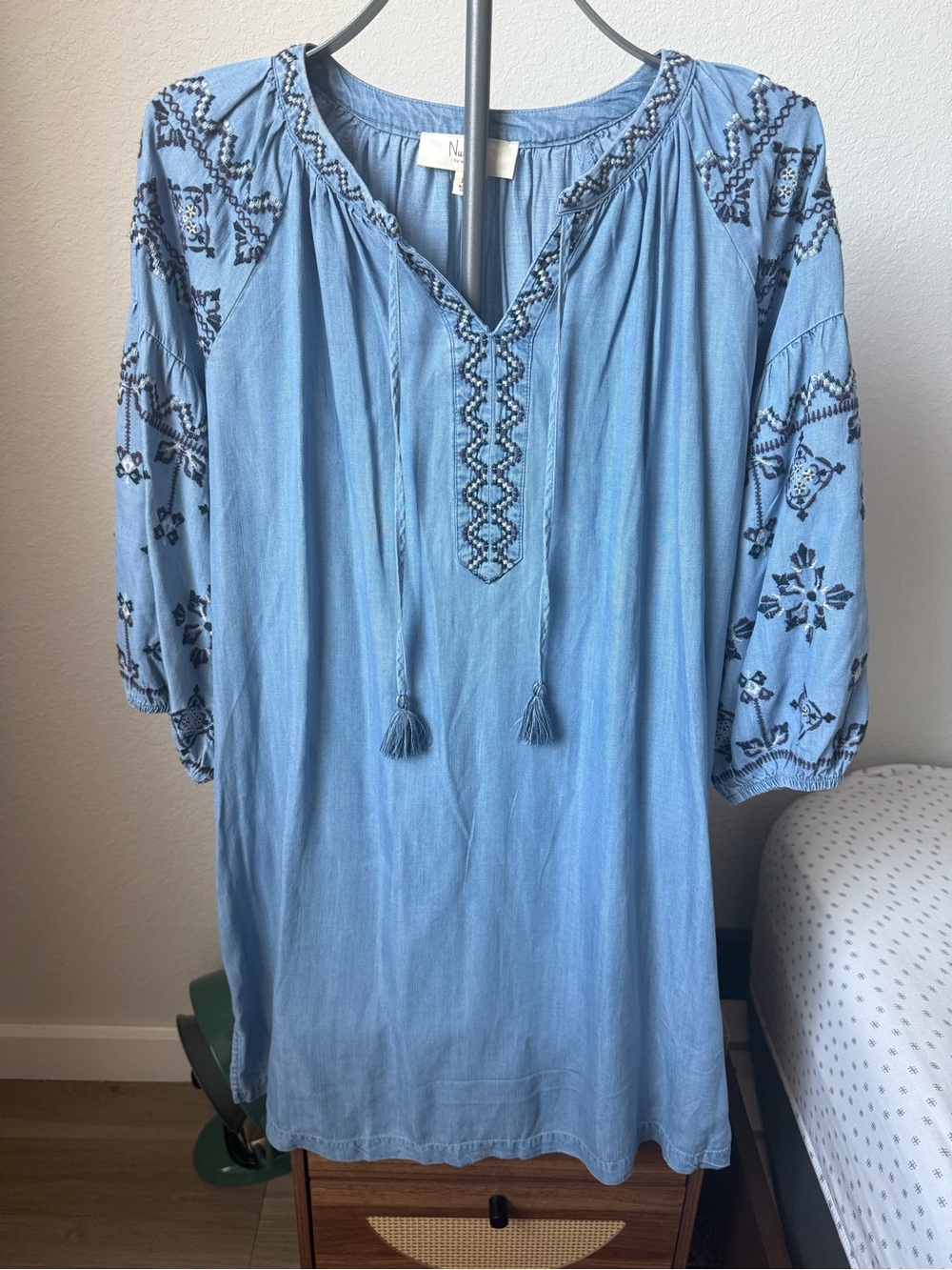 Light Blue Embroidered Peasant Dress - Nurture Brand. Country fashion.